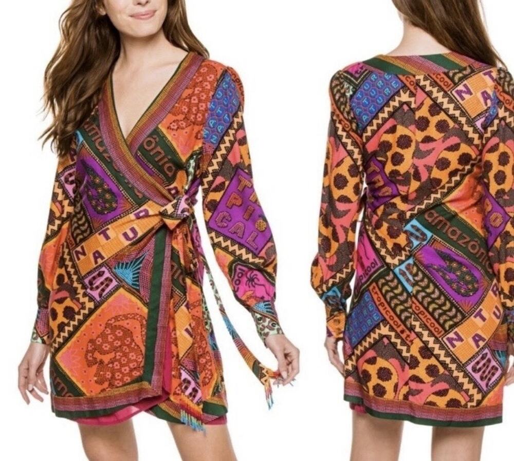 FARM Rio Dotted Patch Scarf Mini Wrap Dress Multicolor XS